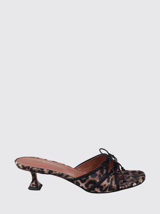 Amina Muaddi Sandali mules Eleonora in raso animalier con tacco basso a rocchetto