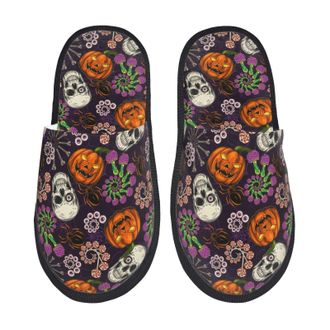 Generic Halloween With Skull Women Men Shoes Cosy Sliders Warm House Slippers For Indoor Outdoor Winter M