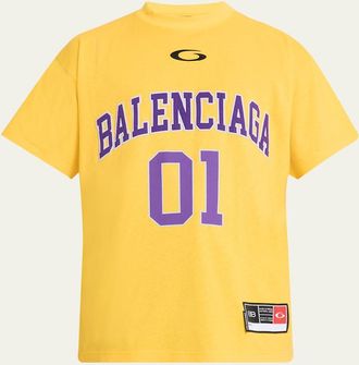 Balenciaga Mens Basketball Logo Oversized Fit T-Shirt