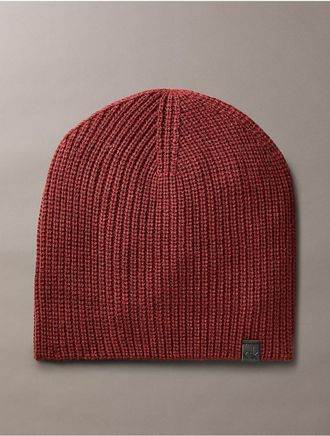 Calvin Klein Mens Ribbed Solid Beanie - Red