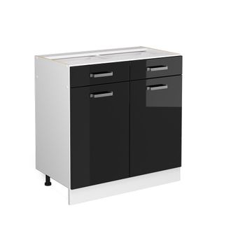 Vicco Mueble Bajo Universal R-line, Negro Brillo Intenso, 80 Cm Con Cajones Y Puertas, Sin Encimera Vicco