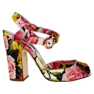 Dolce & Gabbana Pre-owned Womens & Floral-Print Peep-Toe Sandal Heels in Multicolor Canvas - Multicolour - Size EU 35