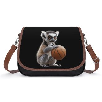 Generic Cute Lemur Playing Basketball Crossbody Bags for Women Fashion Leather Shoulder Handbags With Adjustable Strap