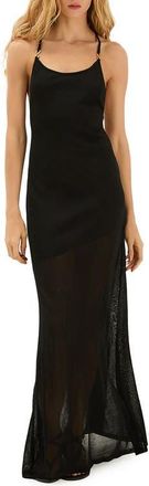 Vix Daphne Semisheer Linen & Cotton Cover-Up Maxi Sundress in Black at Nordstrom, Size X-Small