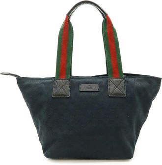 Gucci Black Green Red Color Canvas Leather Shoulder Bag Tote Bag (Pre-Owned)