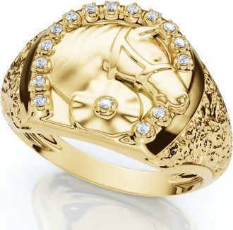 Pompeii3 Mens Pinkie Horse Lucky Diamond Ring Gold Lab Grown