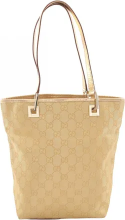 Gucci Gold Canvas Leather Handbag Tote Bag (Pre-Owned)