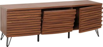 Hhg Hhg - Nunca Usado] Tv Rack 441, Mueble Bajo Para Tv, Dise&ntilde;o 3d Compartimentos De Almacenaje, Mdf Metal 52x142x44cm, Aspecto Nogal