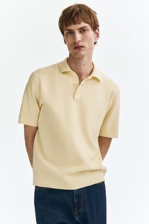 H&M Regular Fit Textured-knit Polo Shirt in Light Yellow at Nordstrom, Size Xx-Large