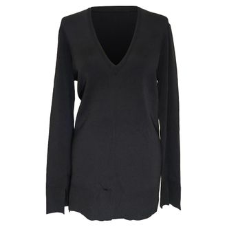 Theory Britona V-Neck Long Sleeve Sweater in Black Rayon