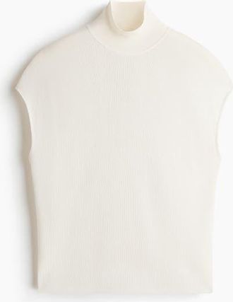 H&M Lyocell-blend Fine-knit Mock Turtleneck Top in Cream at Nordstrom, Size X-Large