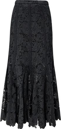Self Portrait Lace Midi Skirt With Godet Silhouette And Fitted Waist