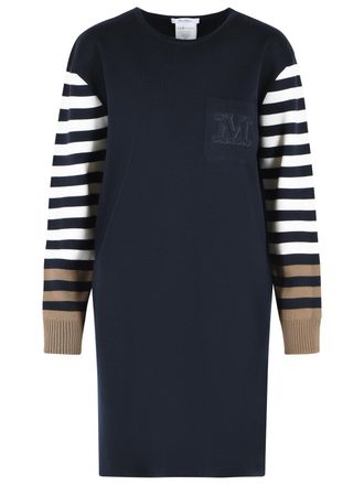 Max Mara Cotro Velo Dress In Navy Blue Virgin Wool
