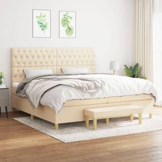 vidaXL Vidaxl - Cama Box Spring Con Colch&oacute;n Tela Color Crema 200x200 Cm