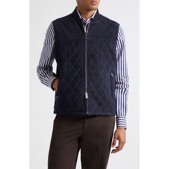 Isaia Quilted Suede Vest in Navy 814 at Nordstrom, Size 52
