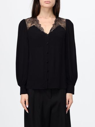 Twinset Camicia in cr&ecirc;pe a maniche lunghe con scollo a V e inserti in pizzo