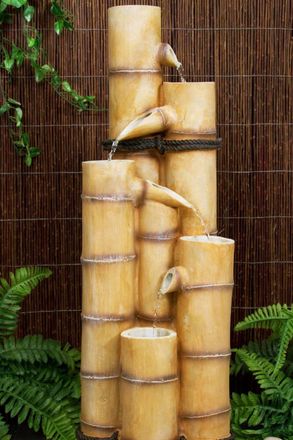 PRIMROSE Bamboo Tubes Column Water Feature Fountain Cascade Outdoor Wood Effect in Beige