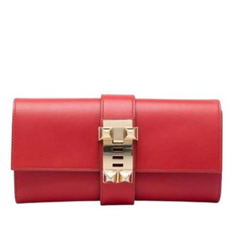 Herm&egrave;s Pre-owned Medor Clutch - Dames - Pre-owned - Rood - Maat: ONE Size Leer
