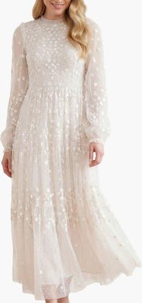 Needle & Thread Clover Long Sleeve Maxi Gown in Cream at Nordstrom, Size 12