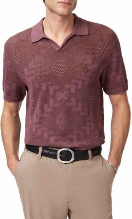John Varvatos Corso Organic Cotton Diamond Crochet Polo in Smoke Amethyst at Nordstrom, Size Xx-Large