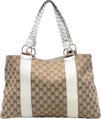 Gucci Pre-owned Tote Bags, female, Beige, Size: ONE SIZE Pre-owned Canvas Tote