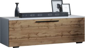 ebuy24 Muebles De Tv Vcm Lowboard Gabinete De Tv Con Puerta Plegable Ancha Dimensiones Al. 39 X An. 115 X T. 40 Cm Muebles Fernseh - Arila M (blanco / Roble 
