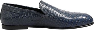 Dolce & Gabbana Blue Exotic Leather Slip On Loafers Men Dress Mens Shoes