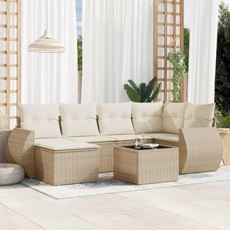 vidaXL Vidaxl - Set Sof&aacute;s De Jard&iacute;n 7 Piezas Y Cojines Rat&aacute;n Sint&eacute;tico Beige