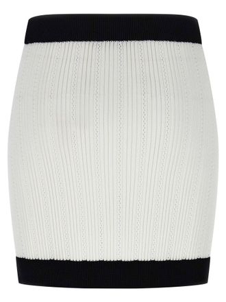 Balmain Two-Tone Crochet Miniskirt - White