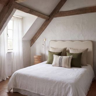 Maisons du monde Cabecero reversible de madera y poli&eacute;ster reciclado blanco, 160 cm