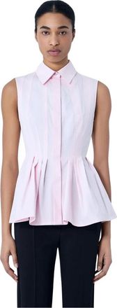 Sportmax Mouwloze Geplooide Blouse - Dames - Overhemden - Roze - S - Katoen - Overhemden
