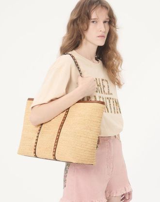 Valentino Garavani Borsa shopping Valentino Garavani Rockstud in rafia Donna NATURALE/SELLERIA UNI