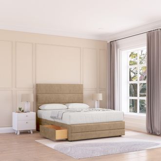 Sloomy Monaco Naples Bed Set, 2 Drawers, Mattress & 54 Headboard in Light Brown | Size: Small Double