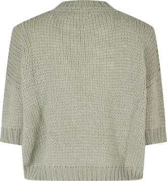 Roberto Collina Cropped Green Crew-Neck Sweater with Ribbed Trim