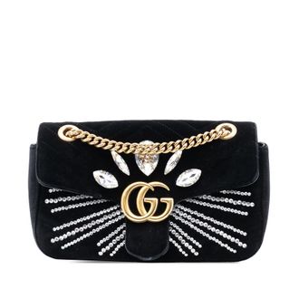 Gucci Pre-owned Gucci Medium GG Marmont Matelasse Velvet Crystal Embellished Shoulder Bag 443497 520981