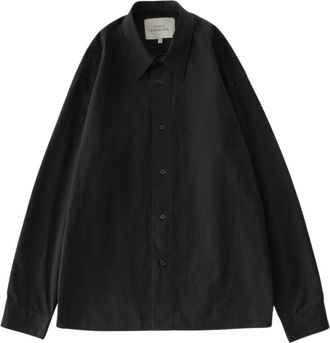 STUDIO NICHOLSON Hal Katoenen Shirt - Heren - Overhemden - Zwart - Maat: S Katoen