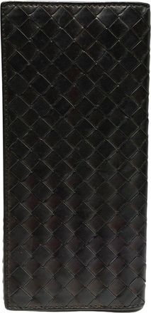 Bottega Veneta Intrecciato Black Leather Long Wallet (Bi-Fold) (Pre-Owned)