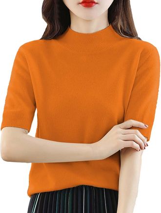 Generic Chic Womens Short Sleeve T-Shirts Women Base Sweater Solid Crewneck Knitwear Short Sleeve Pullover Slim Knitted Bottoming Shirt for Autumn Winter Wome