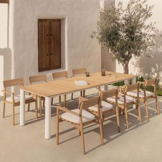Sklum Set De Mesa Rectangular 260x100 Cm En Aluminio Y Madera De Teca Sirka Y 8 Sillas De Jard&iacute;n Con Reposabrazos En Madera Saira Sklum