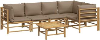vidaXL Set De Muebles De Jard&iacute;n 6 Piezas Bamb&uacute; Con Cojines Gris Taup&eacute; Vidaxl