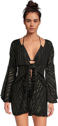 BECCA by Rebecca Virtue Radiance Plunge Tie Front Tunic Cover-up Womens Swimwear Black : LG, Rayon
