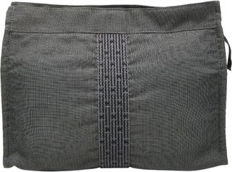 Herm&egrave;s Black Gray Canvas Clutch Bag (Pre-Owned)