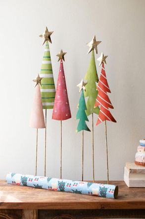 Kalalou Set Of Two Painted Metal Christmas Tree Trios