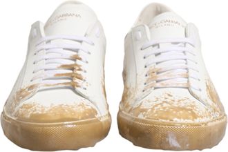 Dolce & Gabbana White Leather Paint Effect Low Top Sneakers Mens Shoes