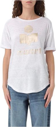 Isabel Marant T-Shirts, female, White, XS, White Linen T-Shirt with Gold Logo