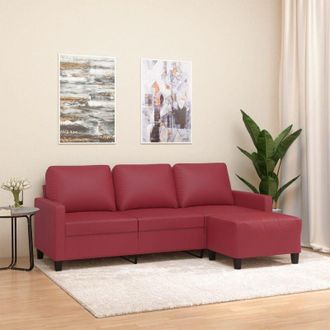 vidaXL Vidaxl - Sof&aacute; De 3 Plazas Con Taburete Cuero Sint&eacute;tico Rojo Tinto 180 Cm