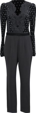 Self Portrait V-Neck Jumpsuit in Black Polyester