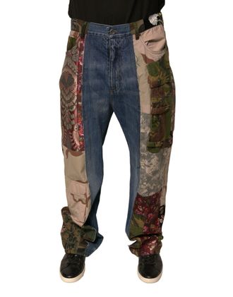Dolce & Gabbana Mens Blue Patchwork Cotton Straight Denim Jeans Clothing