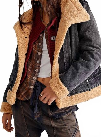 We The Free Rylee Denim Moto Jacket In Black, Brown