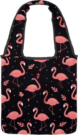 Generic Flamingo Seamless Pattern Reversible Canvas Shoulder Tote - Double-Sided Print, 12oz Cotton, 27cm Drop, Fold-Flat Bag for Travel, Shopping, Street Out